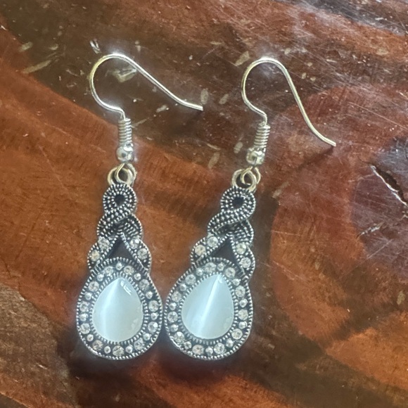 Paparazzi Elegant Silver and Blue Dangle & Grey and Opal Dangle Earrings - Picture 2 of 2